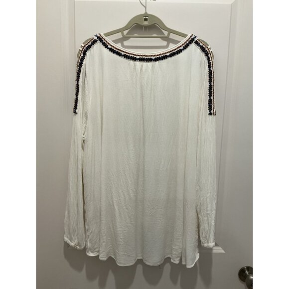 Soft Surroundings Tunic Size 3X White Lined Embroidered Shoulder Cutouts Boho - Picture 6 of 9